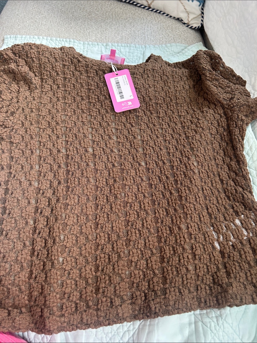 Edikted Brown Textured Crochet Crop Top lace looking